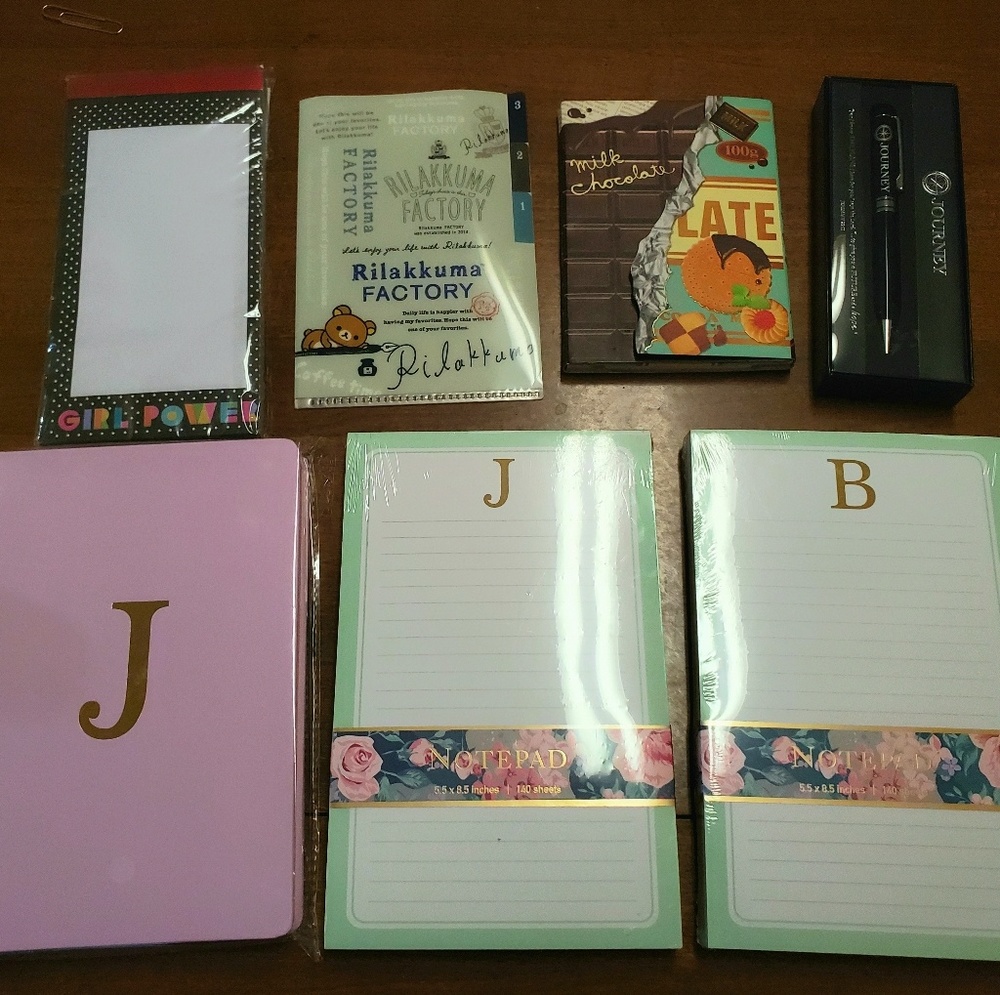 Stationary - Initials, writing pad, pen, notepad